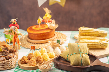 June Festival Table, a typical and delicious June Festival table in Brazil with sweets, cakes and accessories, selective focus.