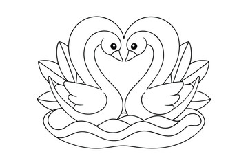 black Swan outline , Swan coloring page vector bundle 