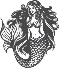A beautiful woman mermaid vector printable design