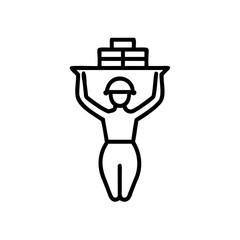 Woman Construction Worker Carrying Bricks Icon Line Art Black White Handmade Indian Style