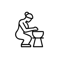 Woman Kneeling Indian Style Handmade Pottery Bowl Creation Black Line Art Illustration