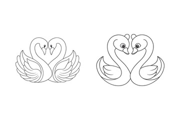 Fototapeta premium black Swan outline , Swan coloring page vector bundle 
