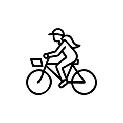 Woman with Long Hair Riding Bicycle Wearing Cap Line Art Illustration Handmade Indian Style