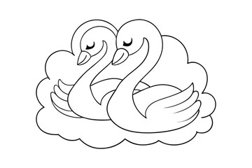 black Swan outline , Swan coloring page vector bundle 