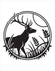 Elegant Deer Silhouette Clipart Bundle – Forest Animal Vector Illustrations, Black and White Woodland Stag Art
