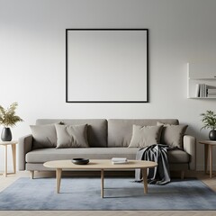 Minimalist living room with mockup frame and sofa