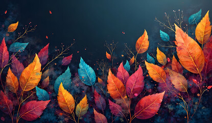 Abstract Colorful Leaf Pattern on Dark Background
