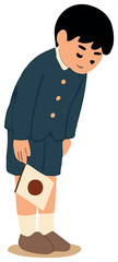 Sticker of a Japanese schoolboy in traditional uniform bowing respectfully and holding a Japanese flag