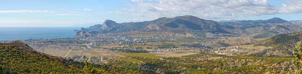 View towards Sudak valley from Ai-Georg mountain foothills, Crimea, Russia.