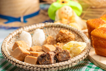 June Festival Table, a typical and delicious June Festival table in Brazil with sweets, cakes and accessories, selective focus.