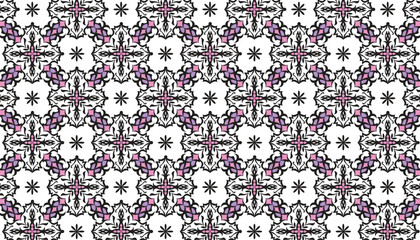 Ornate Pink And Black Floral Pattern Design, Vector Pattern Background