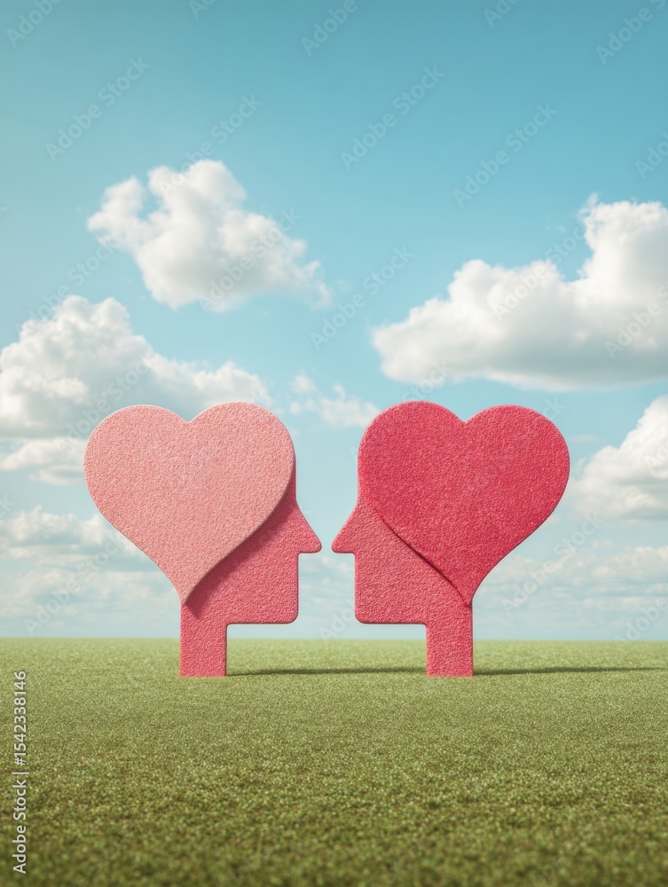 Poster Mind and Heart Symbols Interwoven Against a Pastel Field Embodying Unity and Connection in a Serene Setting