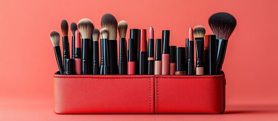 Coral Makeup Brush and Lipstick Set
