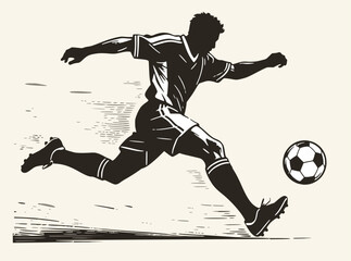 Athletic soccer figure silhouette in action, vintage vector artwork © KosaDesign