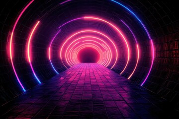 Tunnel with pink and blue neon lights creating a futuristic vibe, perfect for abstract backgrounds and science fiction concepts