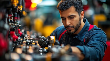Focused Mechanic Inspecting Machinery
