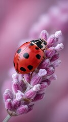 Fototapeta premium Orange ladybug on pink lavender flower