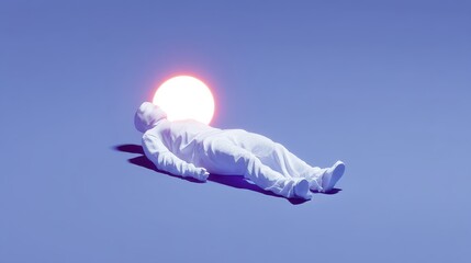 Ethereal Figure Reclining Under Bright Rising Sunlight Glow