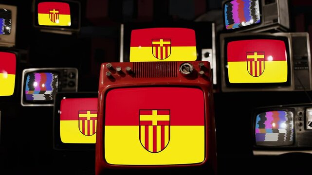 Flag of Paderborn Displayed on Multiple Stacked Retro Televisions - 4K