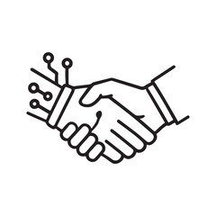 Futuristic Partnership Represented in a Digital Handshake Depicting Technological Agreement and Collaboration between Humans and Artificial Intelligence Resources