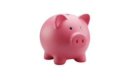 A pink piggy bank sits against a stark white background, symbolizing savings and financial security.