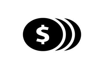 The front coin displays a dollar sign ($), symbolizing money, finance, or wealth. The overlapping circles behind it suggest multiple coins, indicating accumulation or savings
