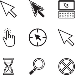 Mouse Cursor Icons: A selection of minimal mouse cursor icons offers a variety of sleek shapes for graphic interfaces, enhancing user experience and engagement.
