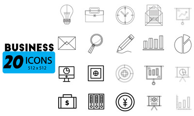 Business Icon Set Minimalist Line Art for UI Presentations and Infographics