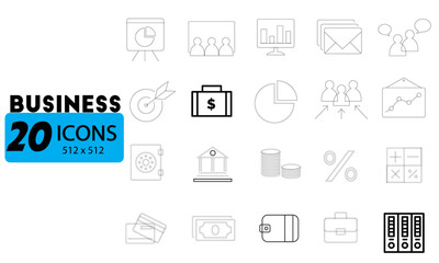 Business and Finance Outline Icons Minimalist Vector Set for UIUX Design