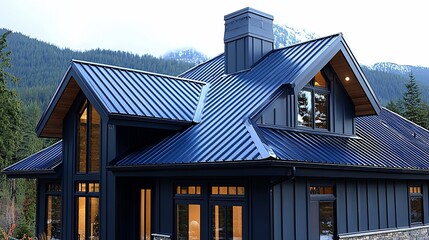 Modern Mountain Home with Striking Blue Metal Roof