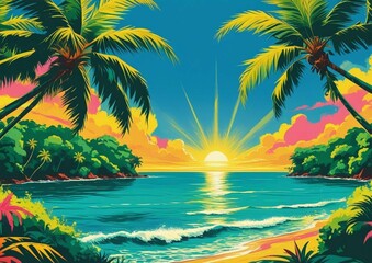 Naklejka premium tropical beach with palm trees