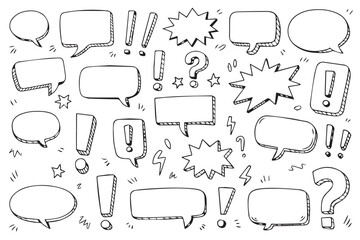 Obraz premium Hand drawn speech bubbles and thought clouds with punctuation icons Vector