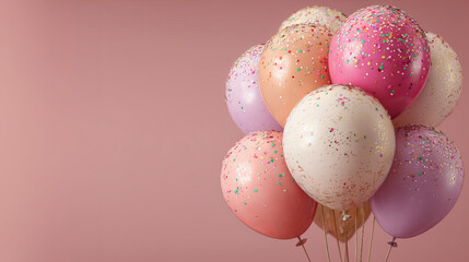 Pastel Balloons with Sprinkles on Pink Background