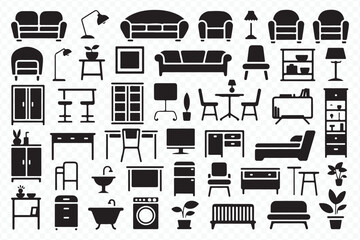 Modern Furniture Silhouette Icons for UI, Web and Interior Design