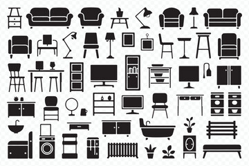 Black Silhouette Furniture Icons for Modern Home and Office Design