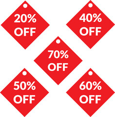 A vector set of red sale discount labels, tags, and buttons for business promotion