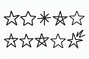 Hand Drawn Decorative Black Star Icons Vector Set for Illustration and UI