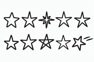 Set of Black Star Icons in Outline and Doodle Styles Vector