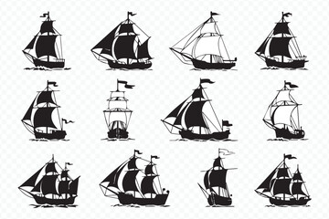 Vintage Pirate Ship and Galleon Silhouettes Vector Pack