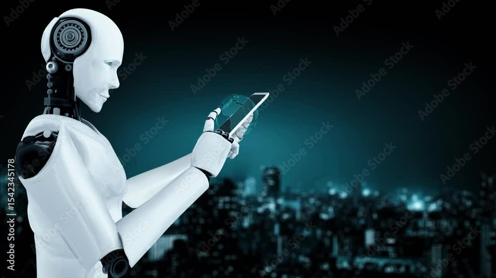 Poster future financial technology controll by ai robot huminoid uses machine learning and artificial intel