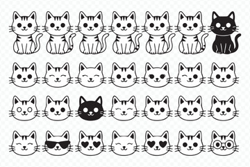 Cartoon Cat Character Vector Set, Cute Cat Emoticon Icons