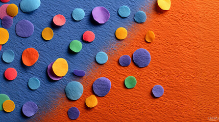 Colorful Confetti on Textured Blue and Orange Background
