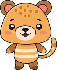 Cartoonish Spotted BearLike Creature with Striped Body and Rosy Cheeks.