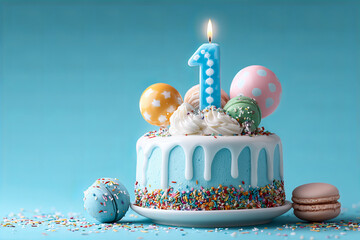First Birthday Cake with Macarons and Sprinkles
