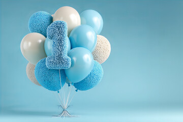 First Birthday Celebration Balloons Blue and White Number One