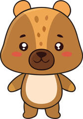 Cartoon Bear with Rosy Cheeks and Spotted Forehead Standing Upright.