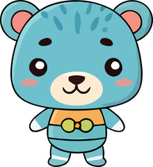 Cartoon Blue Bear with Bowtie and Blush Cute Animal Character Design.