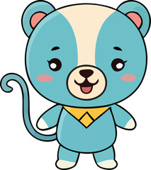 Cartoonish Blue Bear with Yellow Scarf and Curly Tail Illustration.
