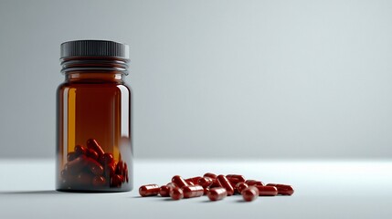 Amber Bottle and Red Capsules: Medicine, Health, and Wellness