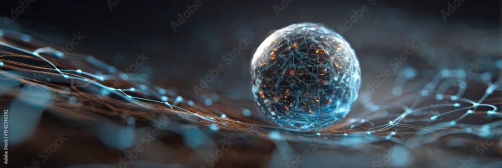 Poster Glowing Orb Surrounded by Synaptic Lines Symbolizes Connection and Cognitive Processes in a Dynamic Focus Point